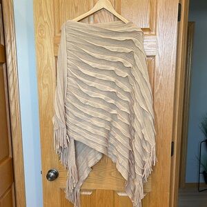 Beige Fringe Knit Poncho